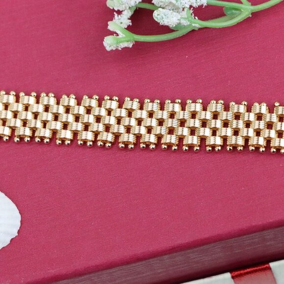 "Elegant Rose Gold Wide Chain Bracelet with Beaded Edge Design, XPBL0866 - Picture 6 of 12